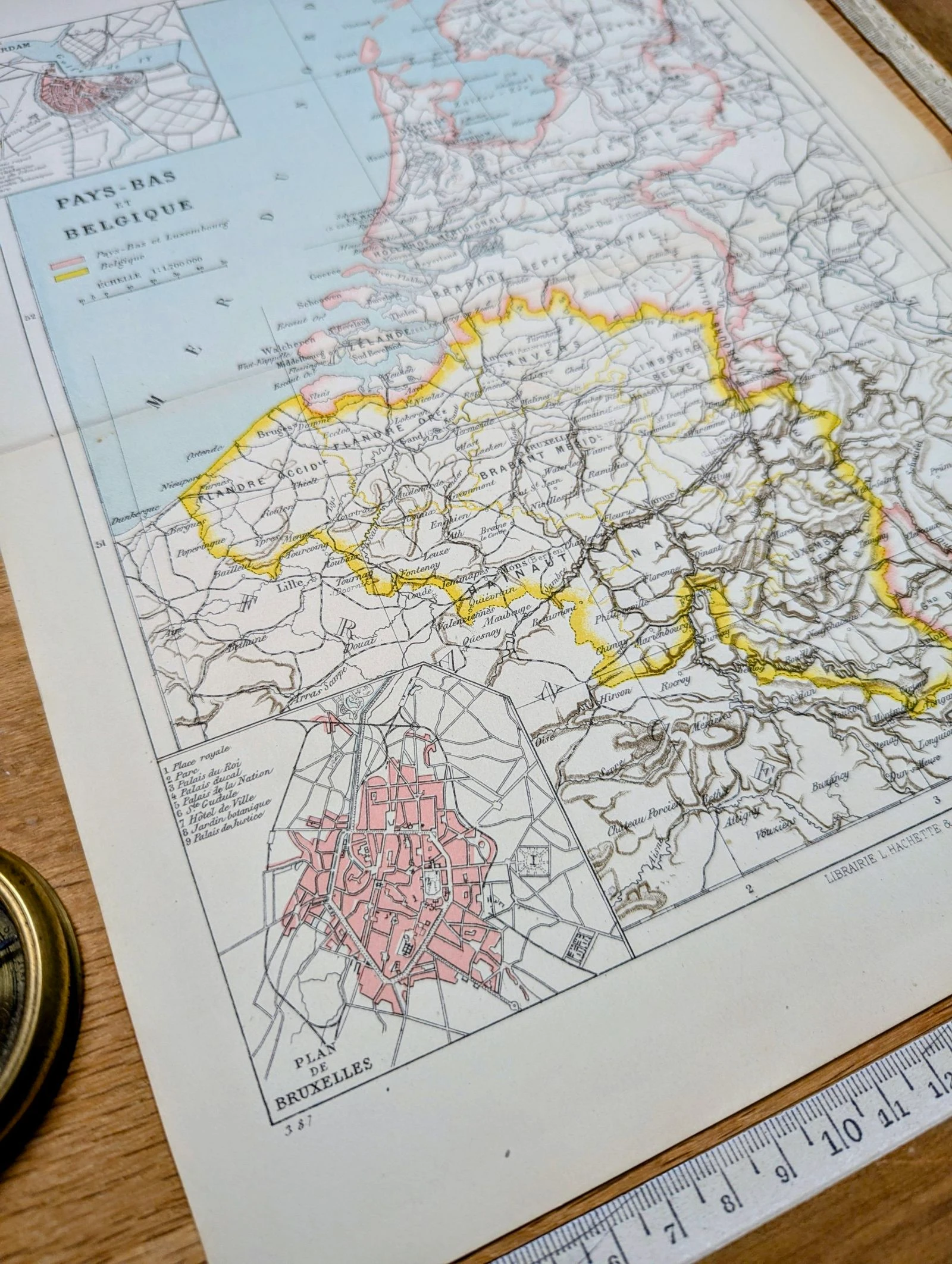Países Baixos e Bélgica, mapa de época, 1887, Autêntico. – photo 7